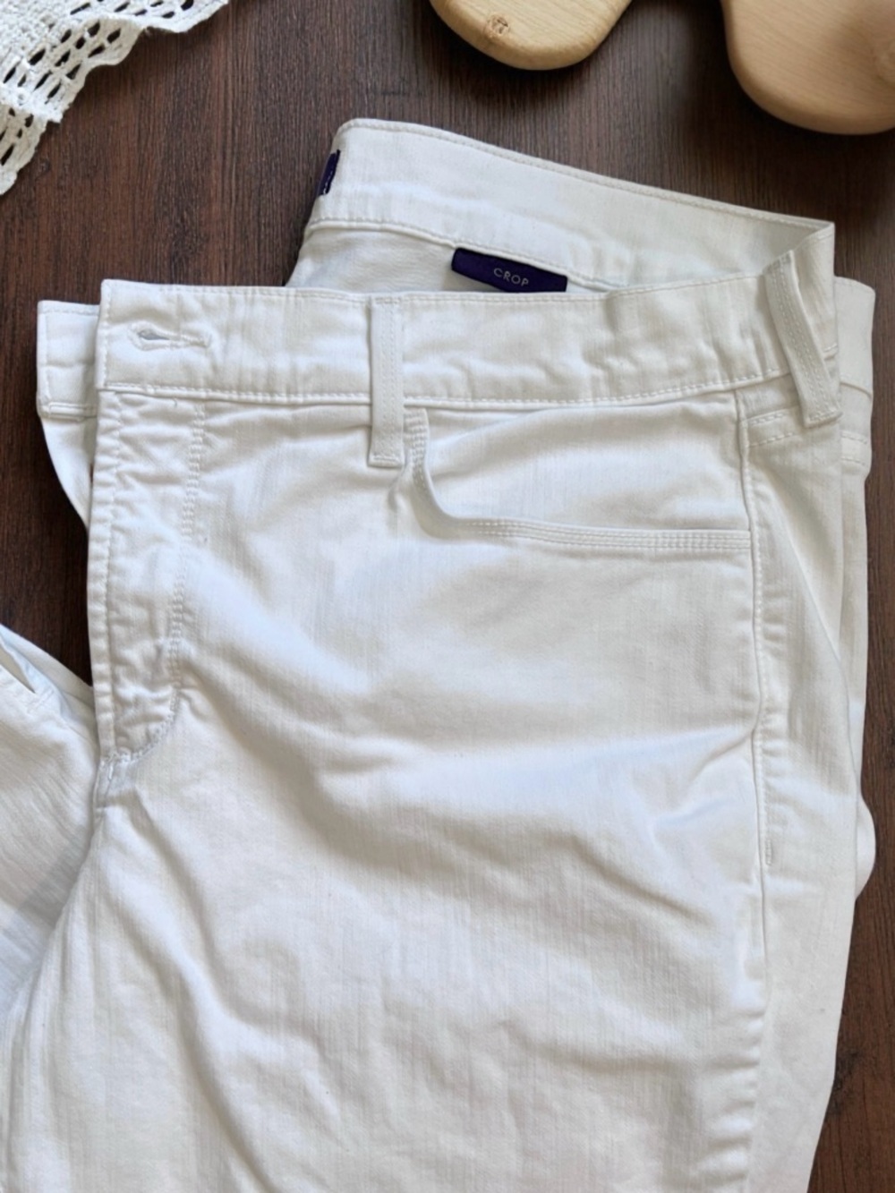 NYDJ Cropped White Linen Cotton Denim Jean/Pants